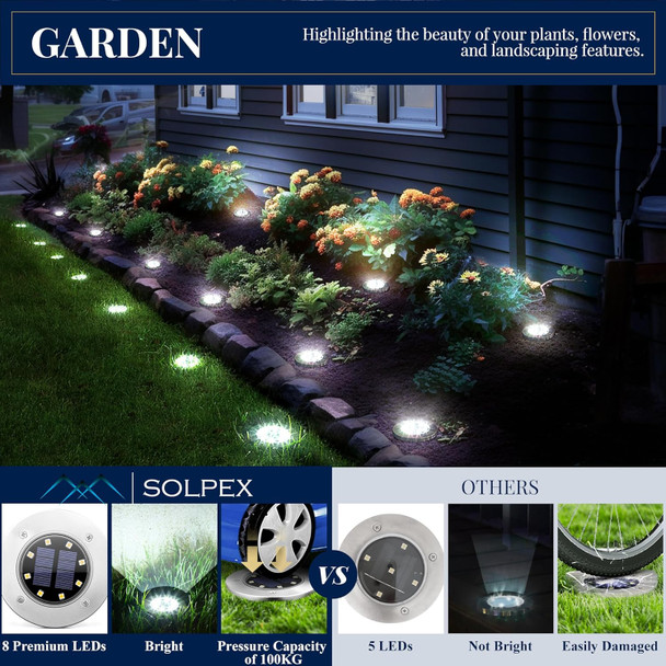 Solpex Solar Deck Lights Outdoor 16 Pack, 12 Pack Solar Ground Lights