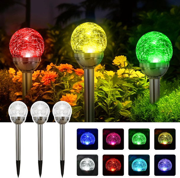 Solpex Solar Garden Lights Outdoor, 3 Pack Multi Color ChangingWhite 2 Modes Solar Powered Glass Ball Garden Lights, Solar