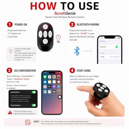 Original Defense Scrollgenie Bluetooth Scrolling Ring Remote For Phone
