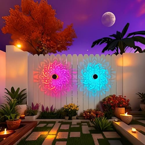 Uniqus Solar Fence Lights Decorative Solar Mandala Lights Colorful Solars Powered Outdoor 4 Pack