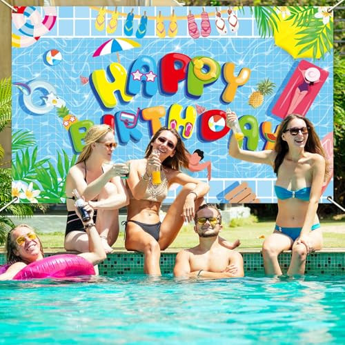 Zoiiwa Pool Party Backdrop For Summer Decoration Beach Ball Party Banner Photography