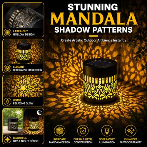 Notifaence Solar Mandala Projector Light Outdoor WallDecorative Solar Mandala Lights OutdoorMetal Solar 1Pc