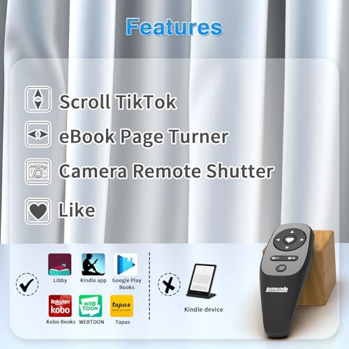 Symcode Smartphone Remote Control Kindle App Page Turner Tiktok Remote Control Cell Black