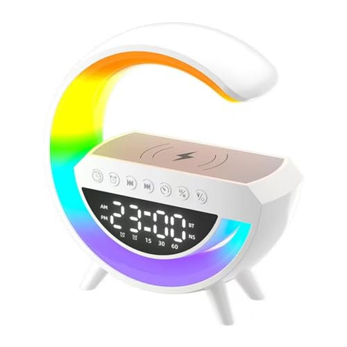Dewould Mini GType Wireless Charging SpeakerClock Alarm Led Desk Lamp AllInOne Machine
