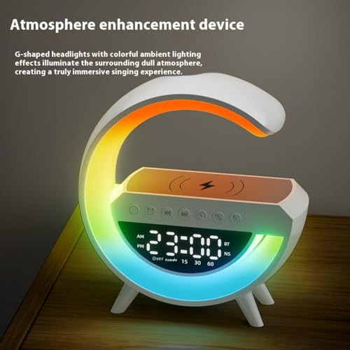 Dewould Mini GType Wireless Charging SpeakerClock Alarm Led Desk Lamp AllInOne Machine
