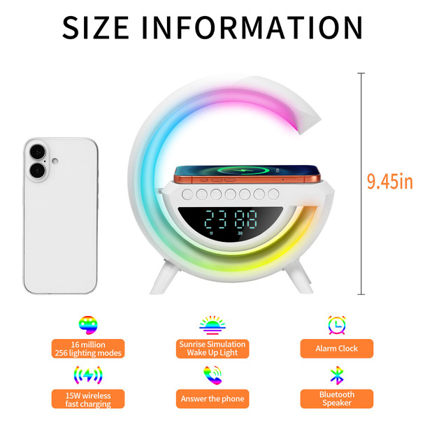 Lawyuan Smart Alarm Clock With Wireless Charging 9.45 Rgb Night Light Table