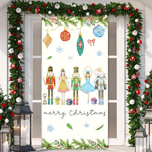 Zoiiwa Merry Christmas Nutcracker Door Cover Watercolor Nutcracker Door Banner Merry Christmas