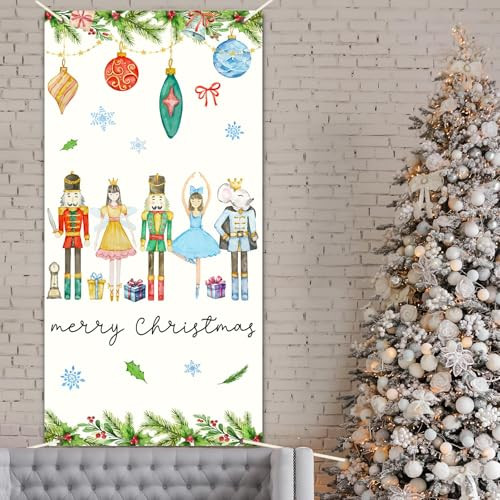 Zoiiwa Merry Christmas Nutcracker Door Cover Watercolor Nutcracker Door Banner Merry Christmas