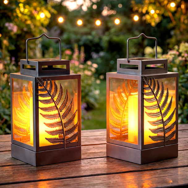Walensee Solar Lights Outdoor With Flickering Flame Grey) Metal Solar Powered 2Pack Grey