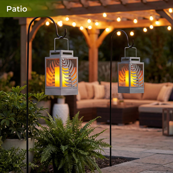 Walensee Solar Lights Outdoor With Flickering Flame Grey) Metal Solar Powered 2Pack Grey