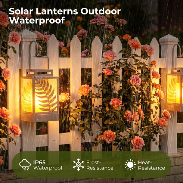 Walensee Solar Lights Outdoor With Flickering Flame Grey) Metal Solar Powered 2Pack Grey