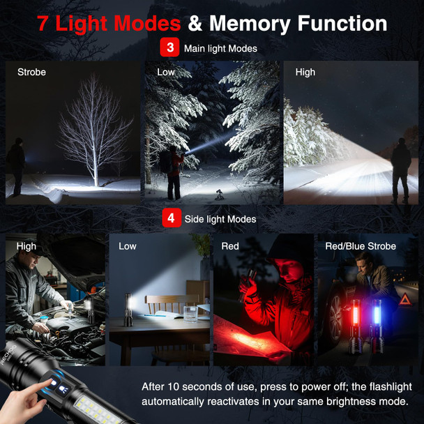 Rechoo Rechargeable Flashlights High Lumens 7 Modes DualSwitch Zoomable Led Flashlight With 2 Pack