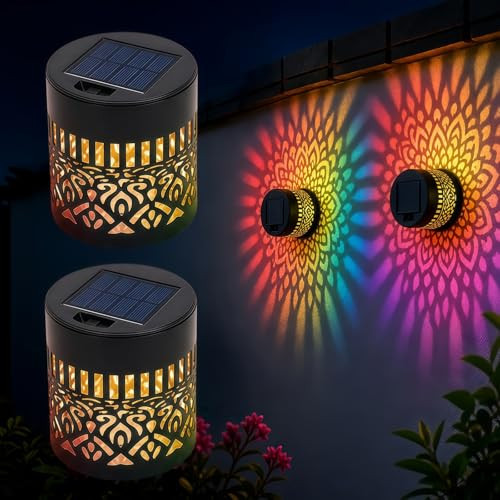 Lkiscm Solar Mandala Garden Lights 2Pack SolarPowered Outdoor Metal Lanterns With ColorChanging 2Pack
