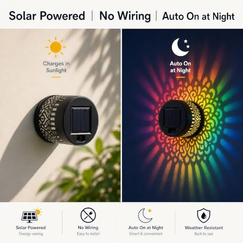 Lkiscm Solar Mandala Garden Lights 2Pack SolarPowered Outdoor Metal Lanterns With ColorChanging 2Pack