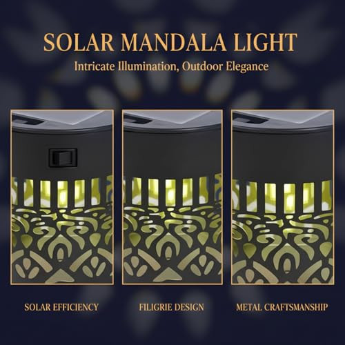 Texvora SevenColor Changing Solar Mandala Projection Wall Light Decorative Solar Mandala Lights 4Pcs
