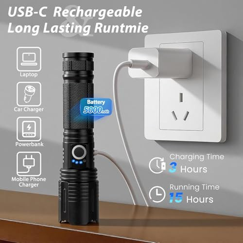 Thy Try Rechargeable Flashlights 99000 High Lumens Super Bright Rechargeable Flashlights For Home 2 Pack