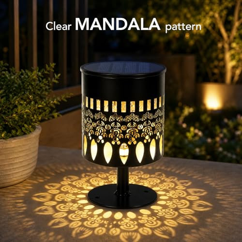 Neoglint Solar Mandala Fence Lights Decorative Metal Solar Powered Outdoor Wall Deck 2 Pack White