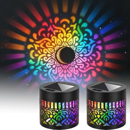 Uniqus Solar Mandala Lights Outdoor Wall SevenColor Changing Solar Mandala Projector Light 2Pack