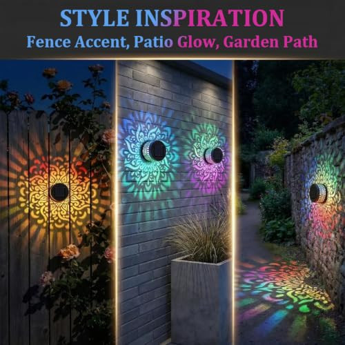 Uniqus Solar Mandala Lights Outdoor Wall SevenColor Changing Solar Mandala Projector Light 2Pack