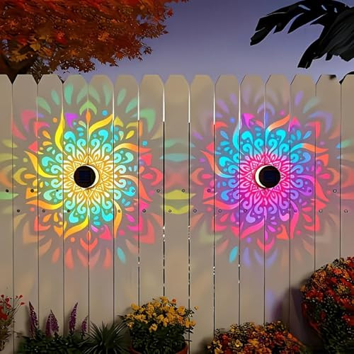Uniqus Solar Mandala Lights Outdoor Wall SevenColor Changing Solar Mandala Projector Light 2Pack