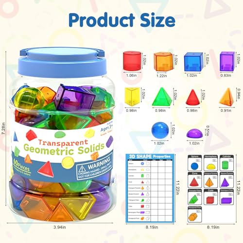 Yunhe Xinqiao Toys Factory 3D Shapes For Kids Translucent Geometric Solids For Teaching Geometry Light 60 Pcs