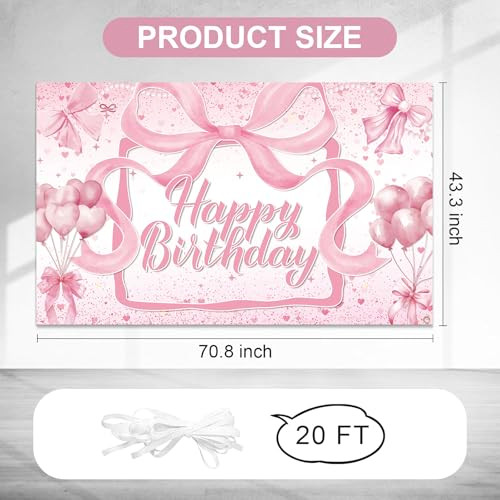 Ythetm Bow Birthday Party Decorations Pink Bow Happy Birthday Backdrop Pink Birthday 3.6 Ft Pink