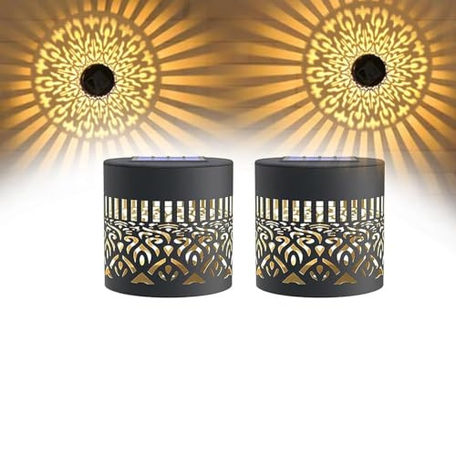 Mokvtz Decorative Solar Mandala Lights Metal Solar Powered Outdoor Deck Step Wall 2Pcs