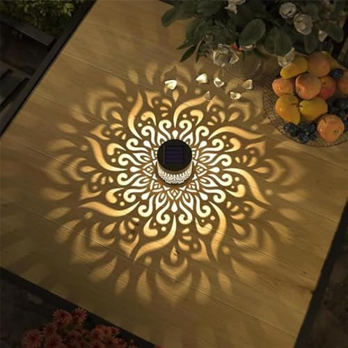 Mokvtz Decorative Solar Mandala Lights Metal Solar Powered Outdoor Deck Step Wall 2Pcs