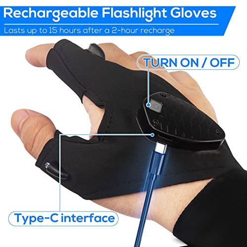 Moipejo Led Flashlight Gloves Rechargeable Mens Stocking Stuffers White Elephant Gifts For White