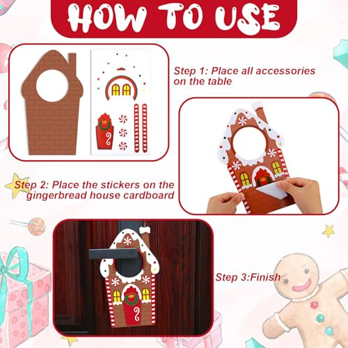 Vertintong Christmas Gingerbread House Door Knob Hanger Crafts Kit Paper Christmas Crafts 24 Sets