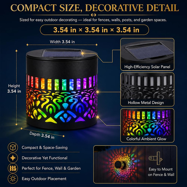 Wwsogqh Solar Mandala Lights Outdoor Seven Color Changing Decorative Wall Fence Projection 2Pcs