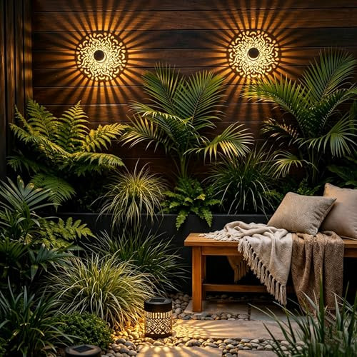 Uniqus Solar Mandala Projection Lights SevenColor Changingoutdoor Waterproof Metal Fence Decor Lights 2Pcs
