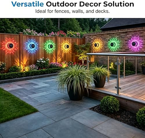 Uniqus Solar Mandala Projection Lights SevenColor Changingoutdoor Waterproof Metal Fence Decor Lights 2Pcs