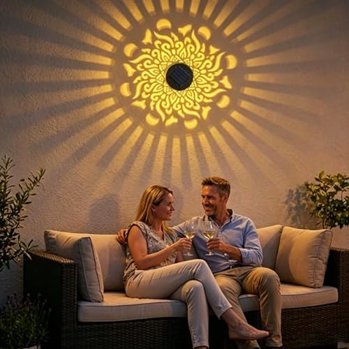 Uniqus Solar Mandala Projection Lights SevenColor Changingoutdoor Waterproof Metal Fence Decor Lights 2Pcs