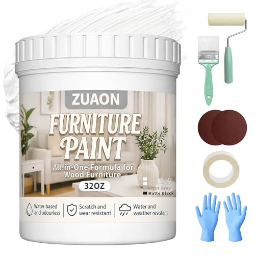 Zuaon White Paint For Wood WaterBased AllInOne Furniture Cabinet Paint For Wood 32Oz White