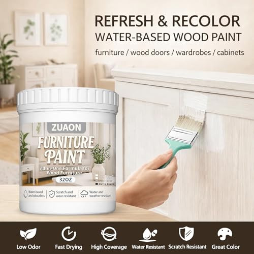 Zuaon White Paint For Wood WaterBased AllInOne Furniture Cabinet Paint For Wood 32Oz White