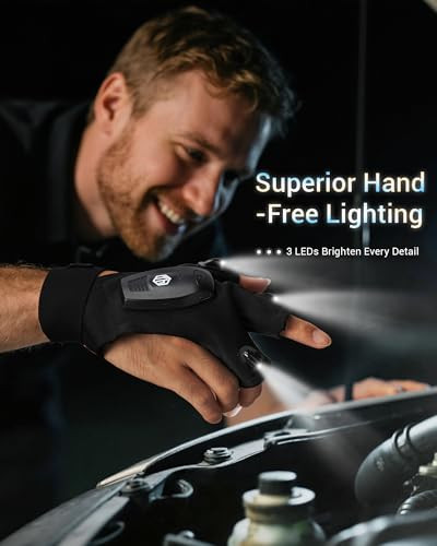 Thxtoms Rechargeable Flashlight Gloves For Men HandsFree Work Gloves With 3Leds Light