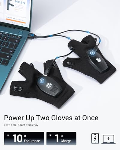 Thxtoms Rechargeable Flashlight Gloves For Men HandsFree Work Gloves With 3Leds Light