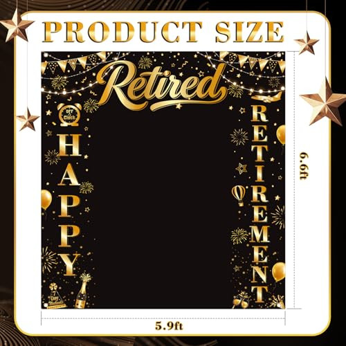 Ythetm Retirement Party Decorations Retirement Backdrop For Men Women Black Gold Happy 6.6 Ft Black