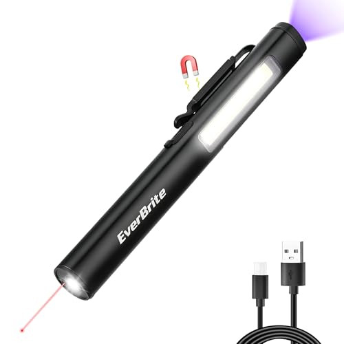 Everbrite Flashlight Pen Light Rechargeable 450 Lumen Mini Pocket Flashlight With 365Nm Red
