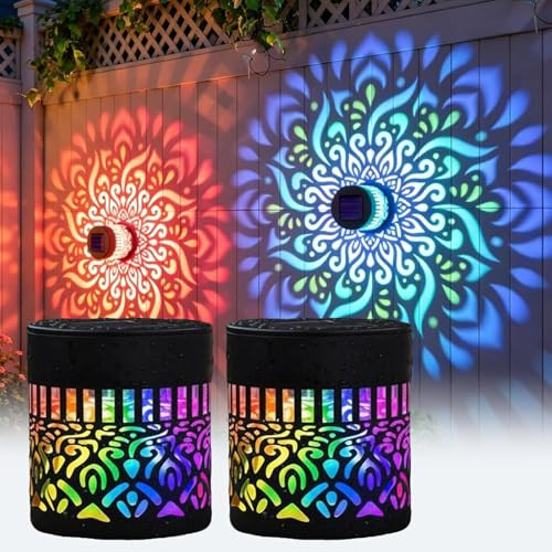Uniqus Solar Mandala Lights Outdoor Wall SevenColor Changing Solar Mandala Projection Wall 2Pcs
