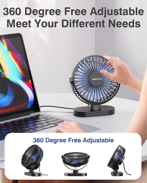 Sweetfull Usb Desk Fan Small Quiet 3 Speeds Mini Personal Portable Fan 360° Rotation Adjustable, 6 Inch Office Table Cooling Sweetfull Usb Desk Fan Small Quiet 3 Speeds Mini Personal Portable Fan 360° Rotation Adjustable, 6 Inch Office Table Cooling