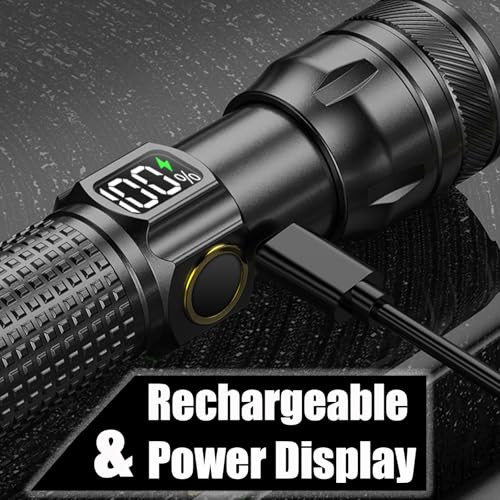 Gotellx Rechargeable Led Flashlights With Digital Power Display Zoomable High Lumens Bright