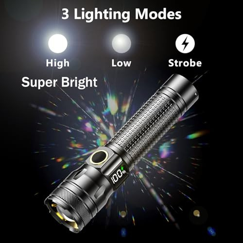 Gotellx Rechargeable Led Flashlights With Digital Power Display Zoomable High Lumens Bright