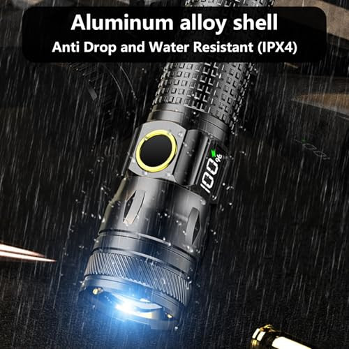 Gotellx Rechargeable Led Flashlights With Digital Power Display Zoomable High Lumens Bright