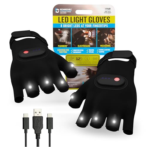 Klear Concepts Flashlight Gloves For Men 8 Led Gloves With BuiltIn Rechargeable Finger