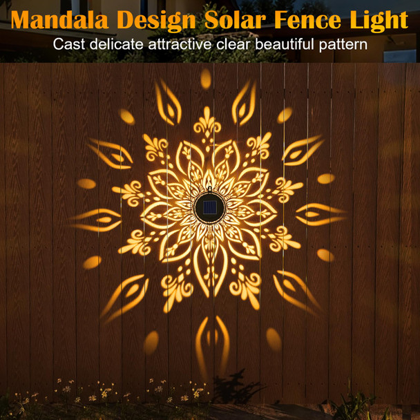 Likiyol Upgraded Mandala Solar Fence Lights Ultra Bright Fence Lights Solar 4 Pack White