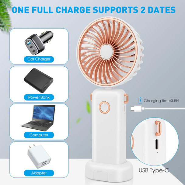 Handheld Fan, Portable Fan Usb Rechargeable With 3 Speeds, Battery Operated Electric Powered Mini Fan Foldable Desktop Fans With
