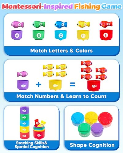 Gagule Montessori Toys For 1 Year Old Toddler Fishing Game With Stacking