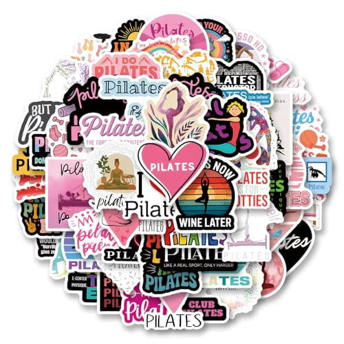Cbnmioy Pilates Stickers Pack Aesthetic Cute Vinyl Waterproof Decals For Water BottleLaptopPhoneSkateboardScrapbookingBumper 61Pcs
